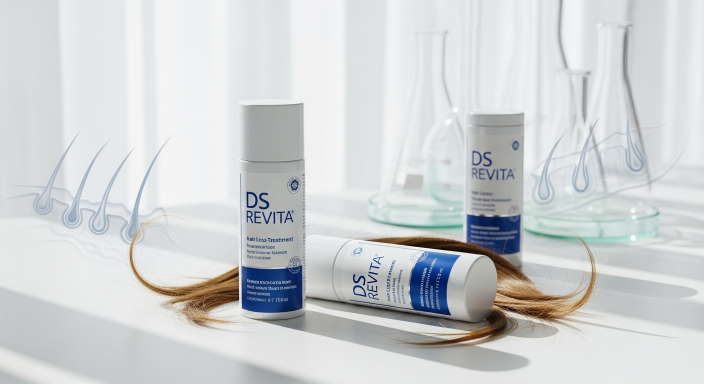 DS Revita Anticaída supplement bottle with hair loss prevention clinical ingredients displayed