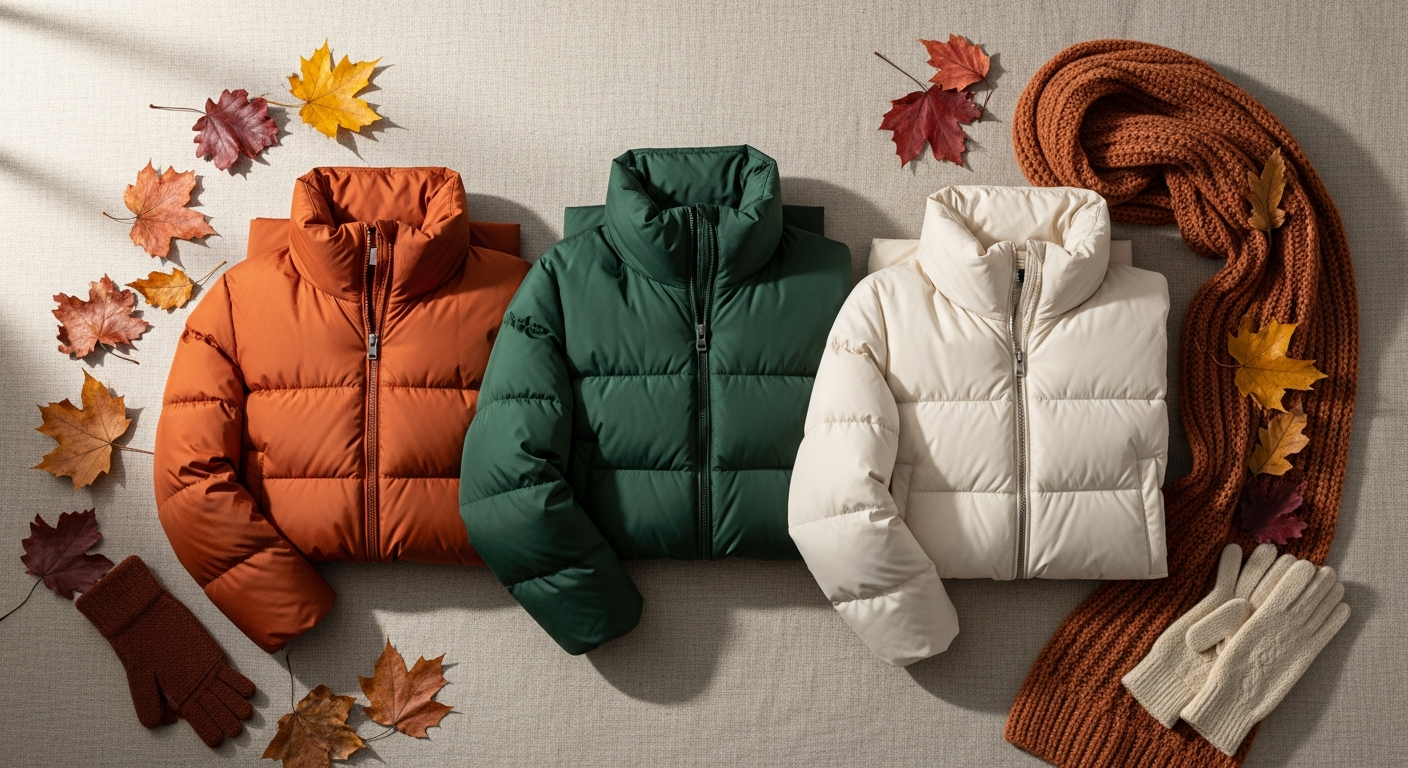 Women's stylish down jackets and coats in vibrant colors displayed on models