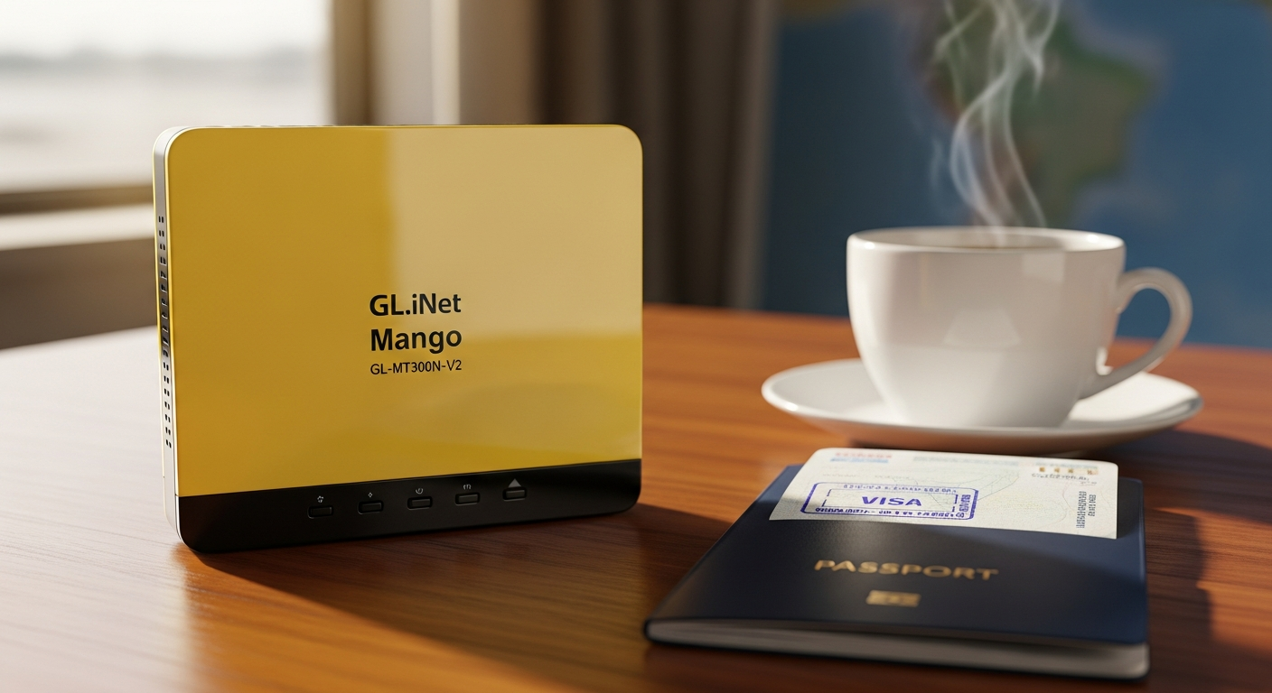 GL.iNet Mango GL-MT300N-V2 compact travel router with dual ports and antenna