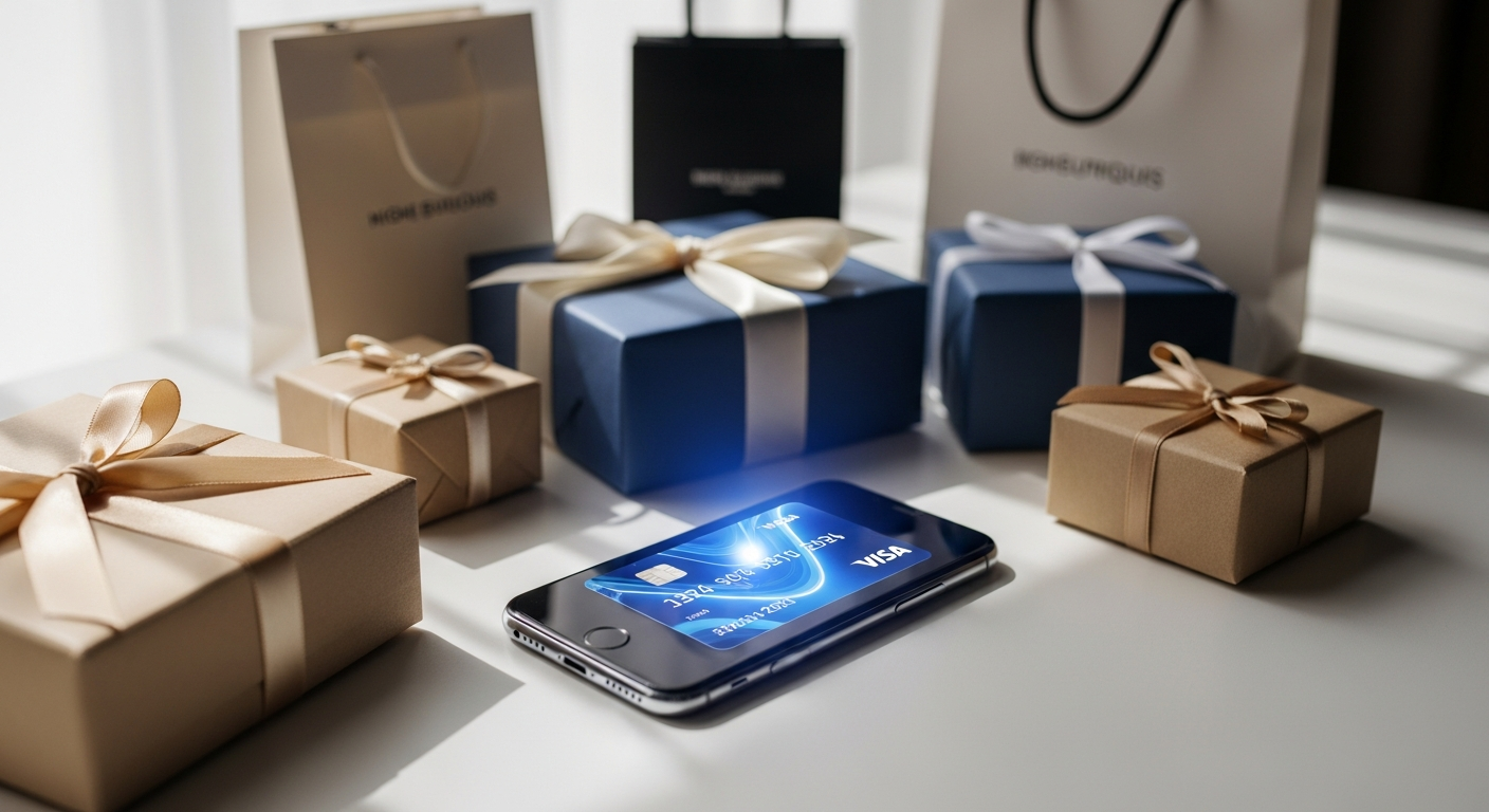 Visa Virtual Account gift card displayed on smartphone screen with personalized message