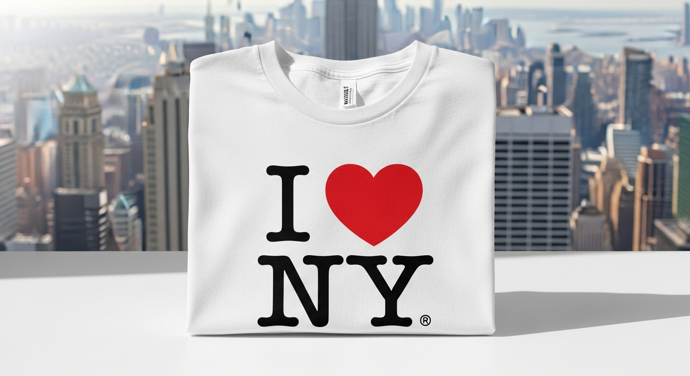 White I Love NY souvenir t-shirt with iconic red heart logo design displayed