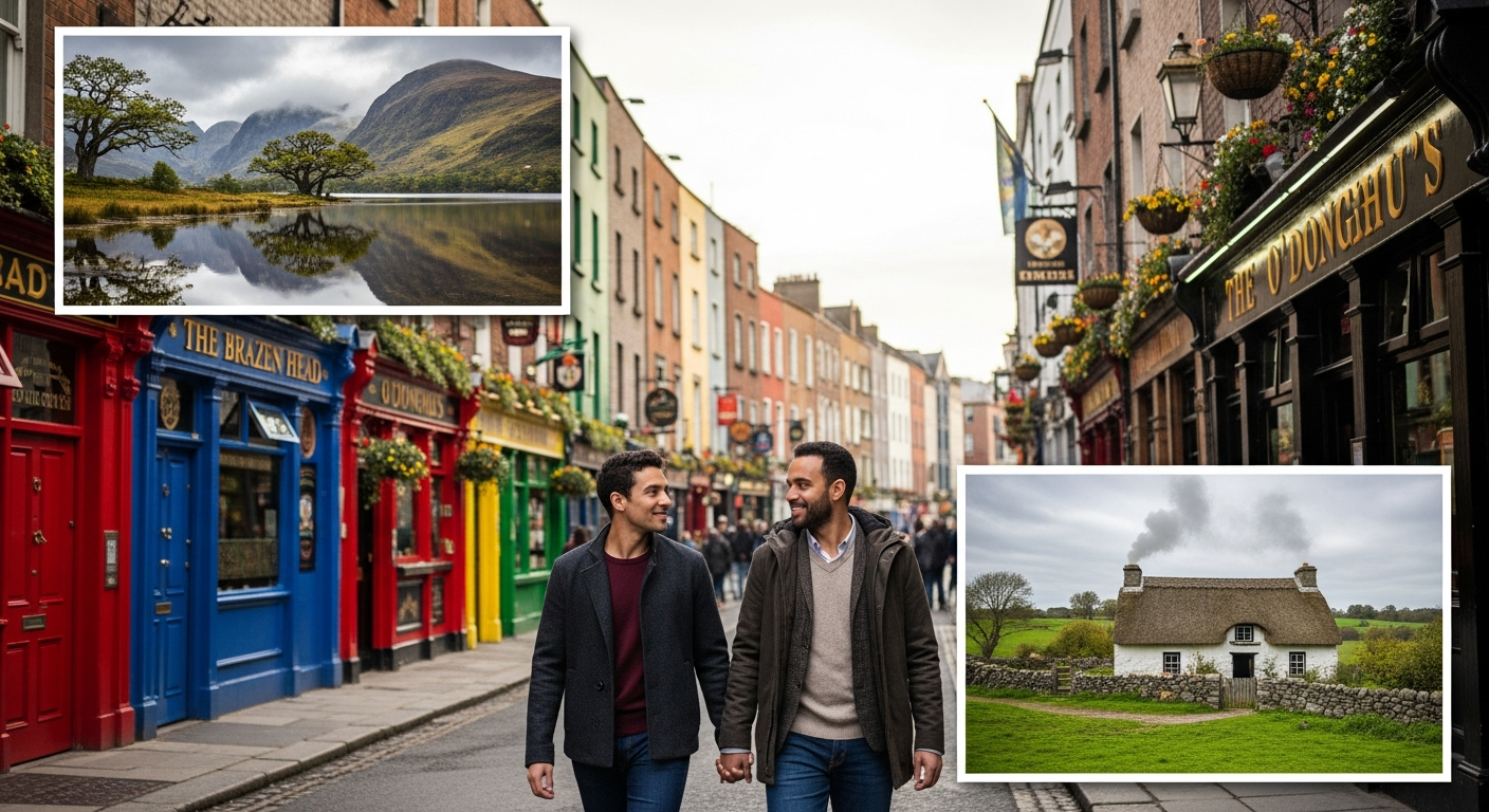 Scenic mountain landscape of Ireland's Ring of Kerry with green valleys