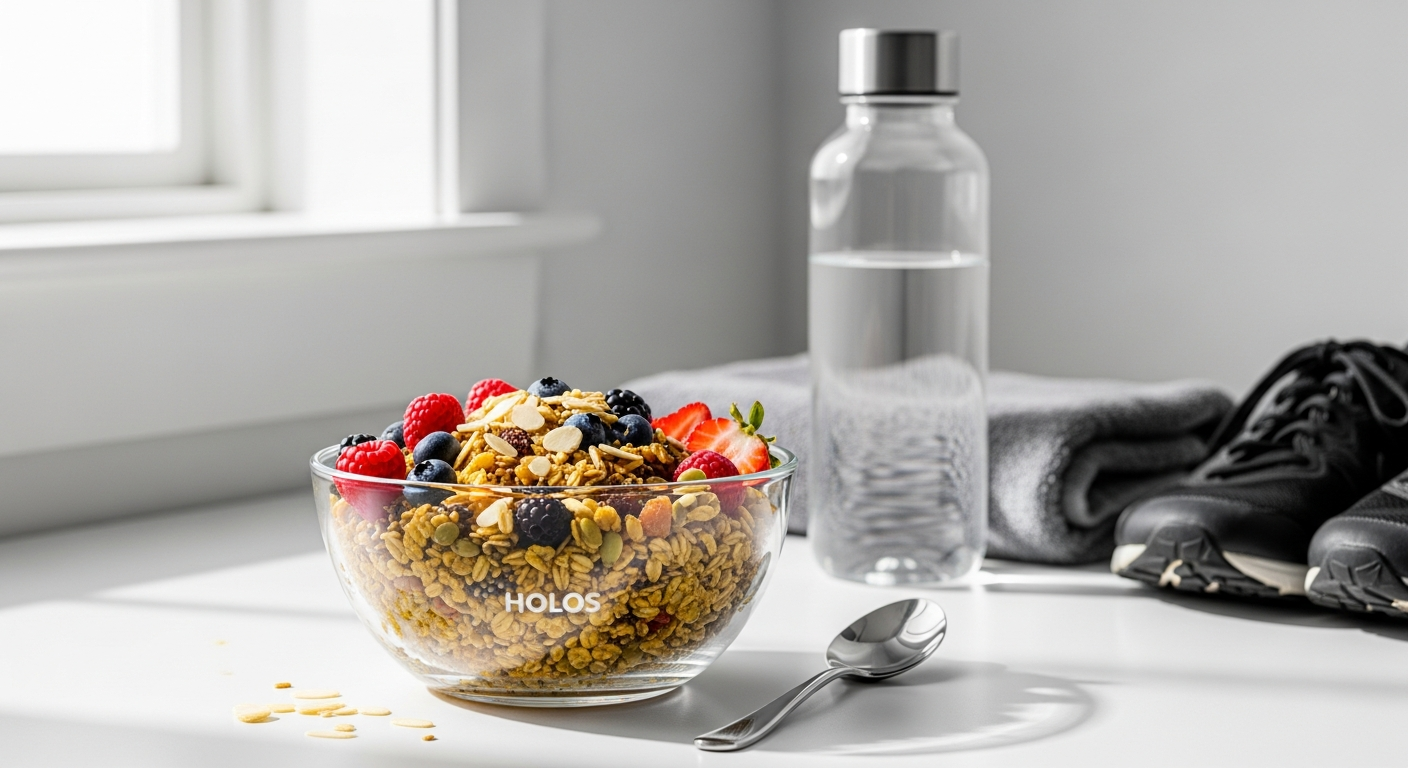 HOLOS Organic Overnight Muesli Oats bowl with fresh berries and seeds