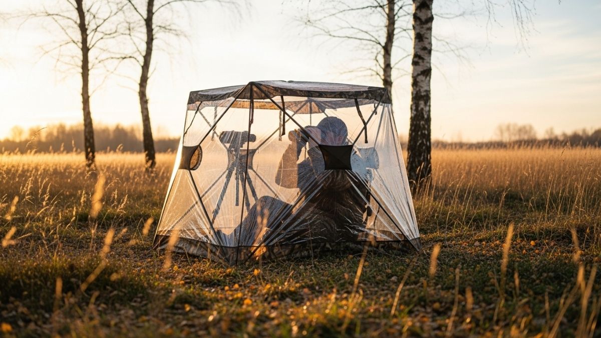 Tidewe see-through hunting blind with mesh panels showing 270-degree visibility design