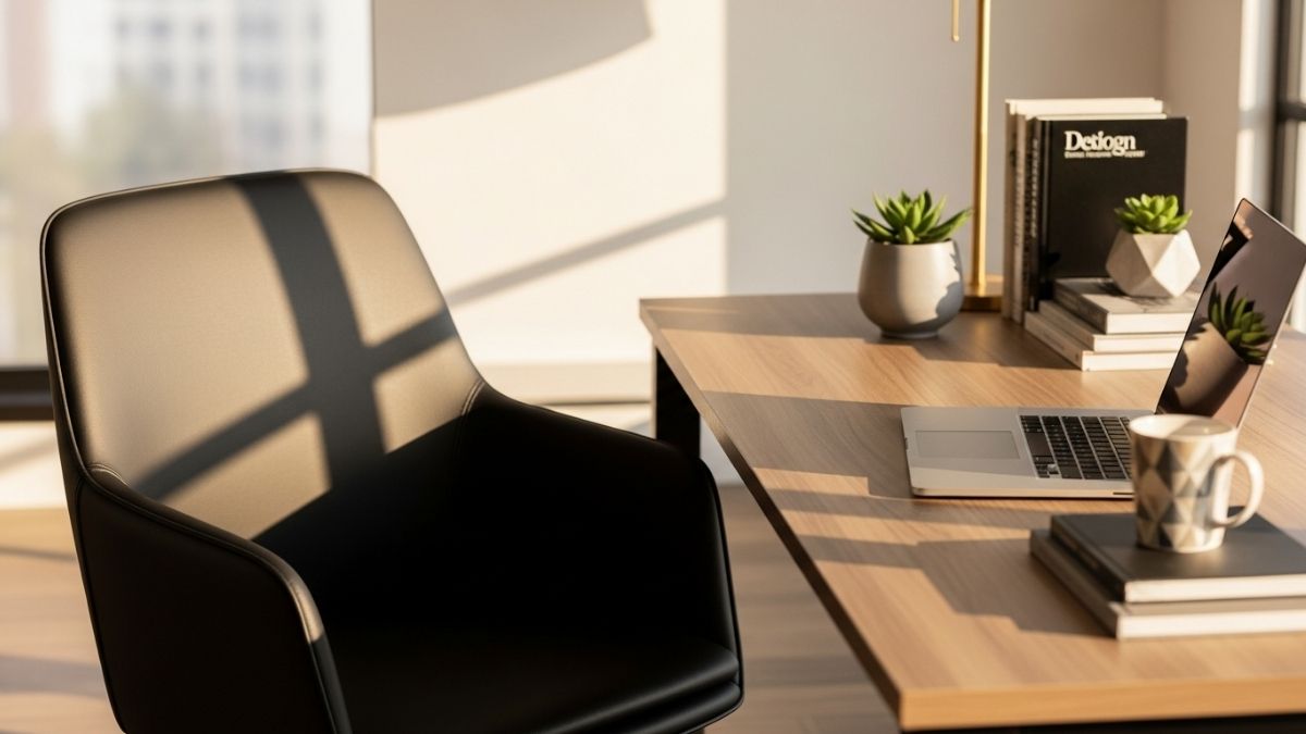 Michele Vegan Leather Task Chair in modern home office workspace setting