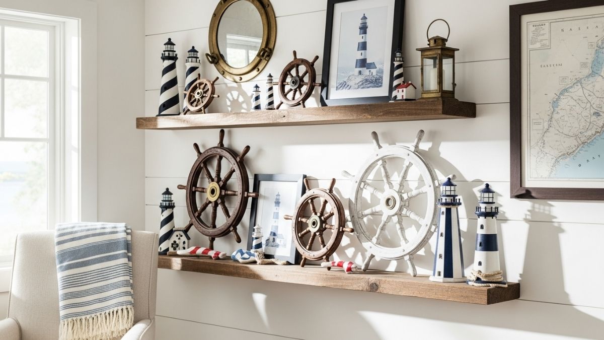 Handcrafted porcelain Maritime Räder lighthouse decorations in coastal home setting