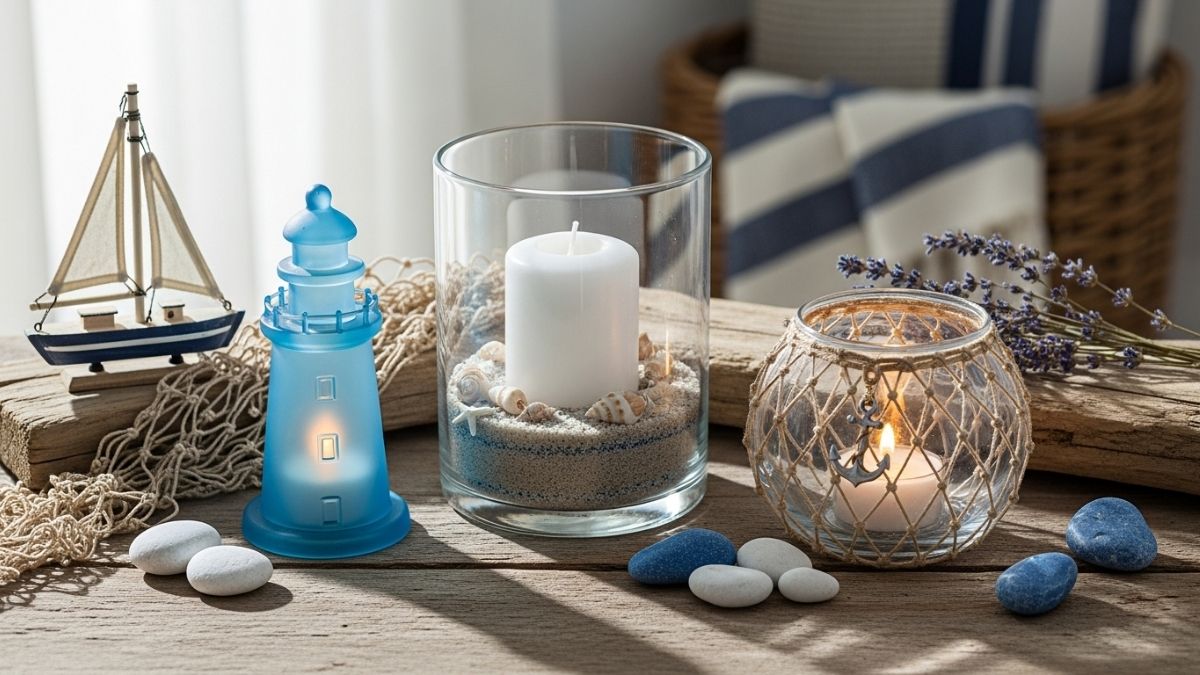Maritimes Windlicht-Set aus Glas mit Küstenflair und Nordseestil Dekoration