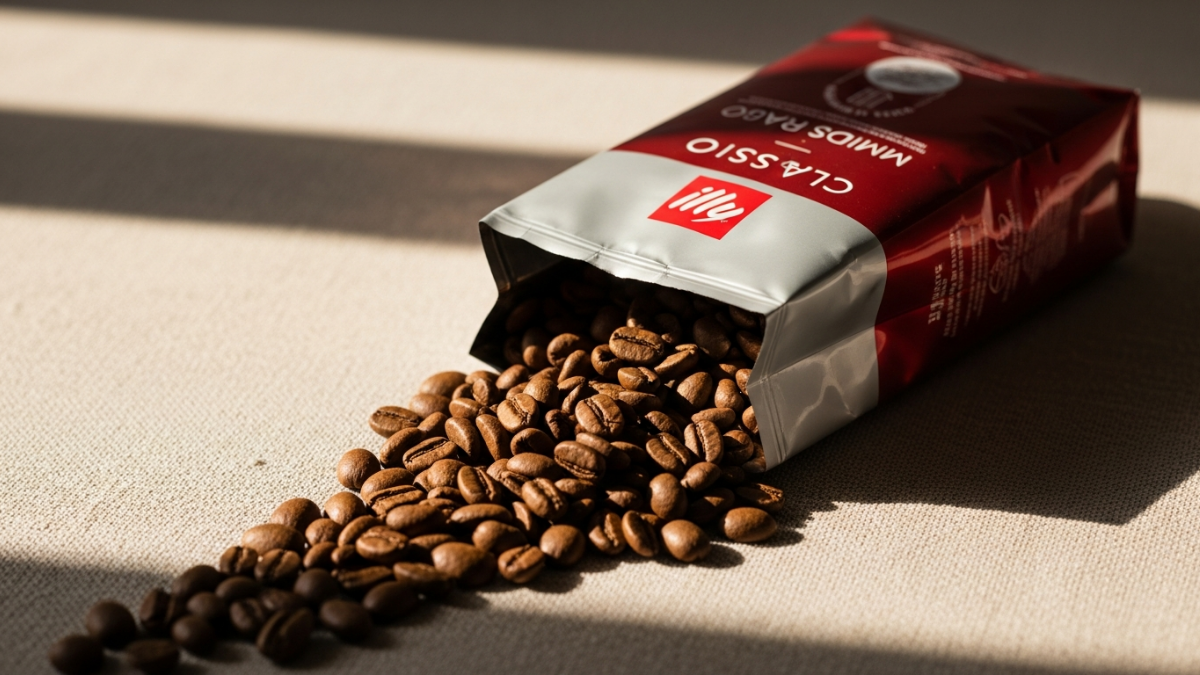 Red tin of Illy Classico Medium Roast premium Italian coffee beans
