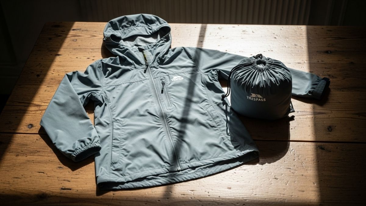 Trespass Qikpac Waterproof Packaway Jacket compressed into small pouch for commuters