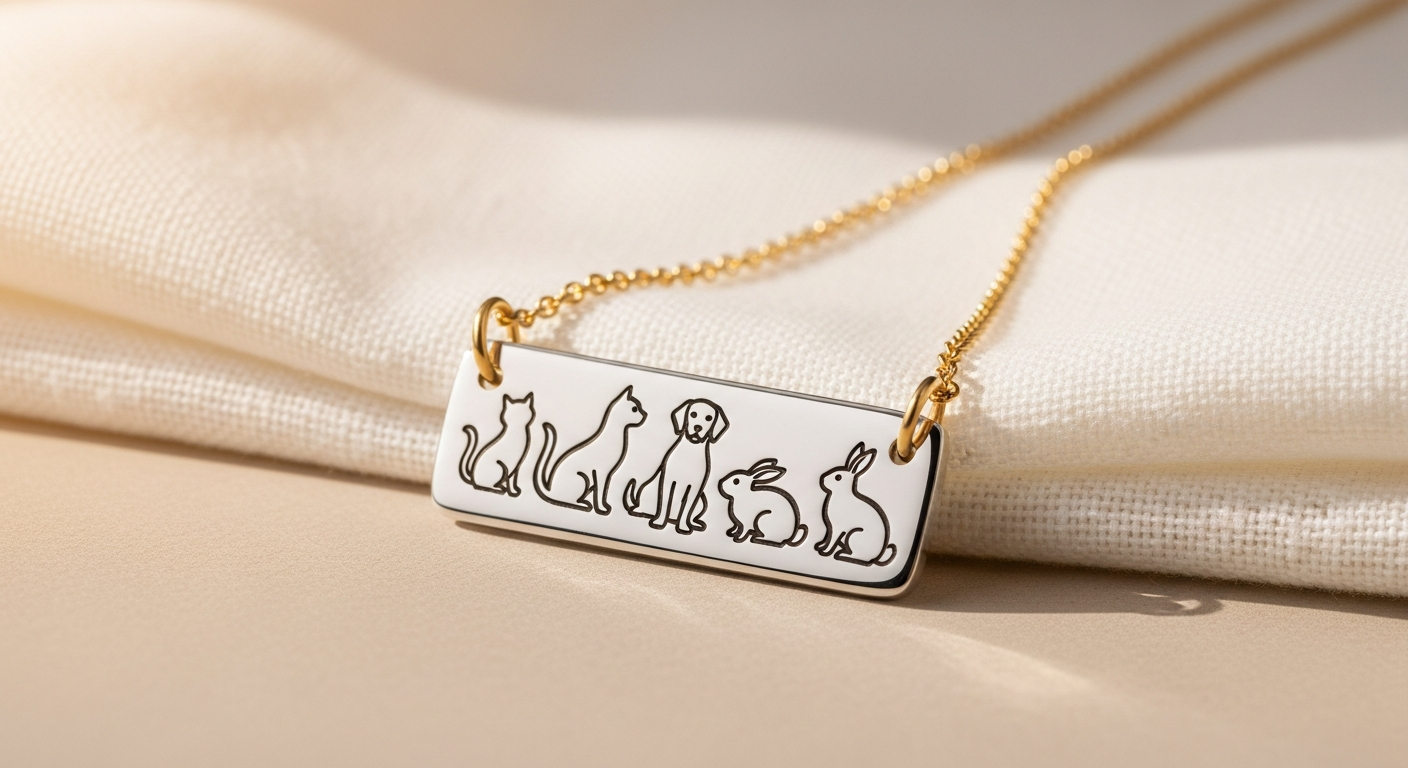 Personalized Pet Charm Necklace Rectangle