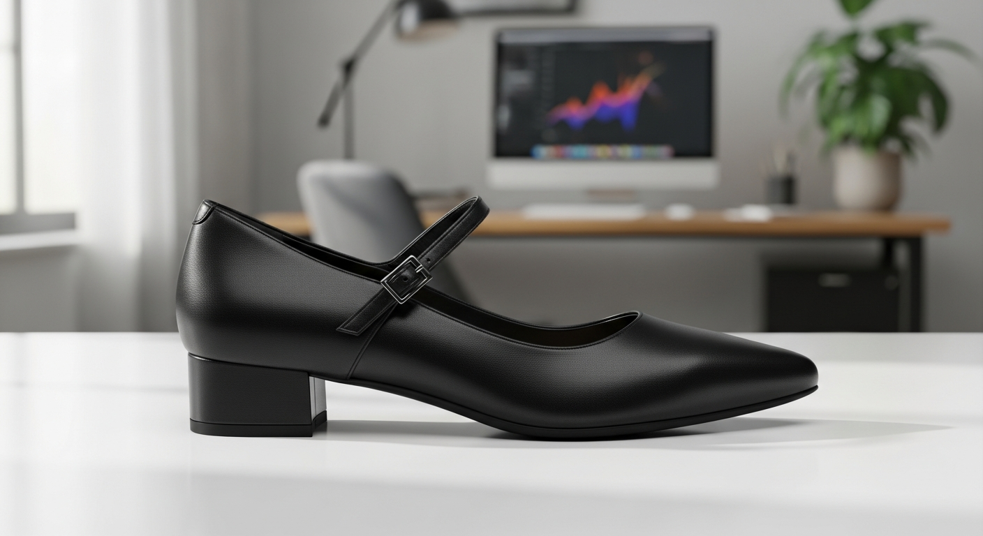 LifeStride True Mary Jane Pump in black faux leather with metallic buckle detail for professional workplace wear