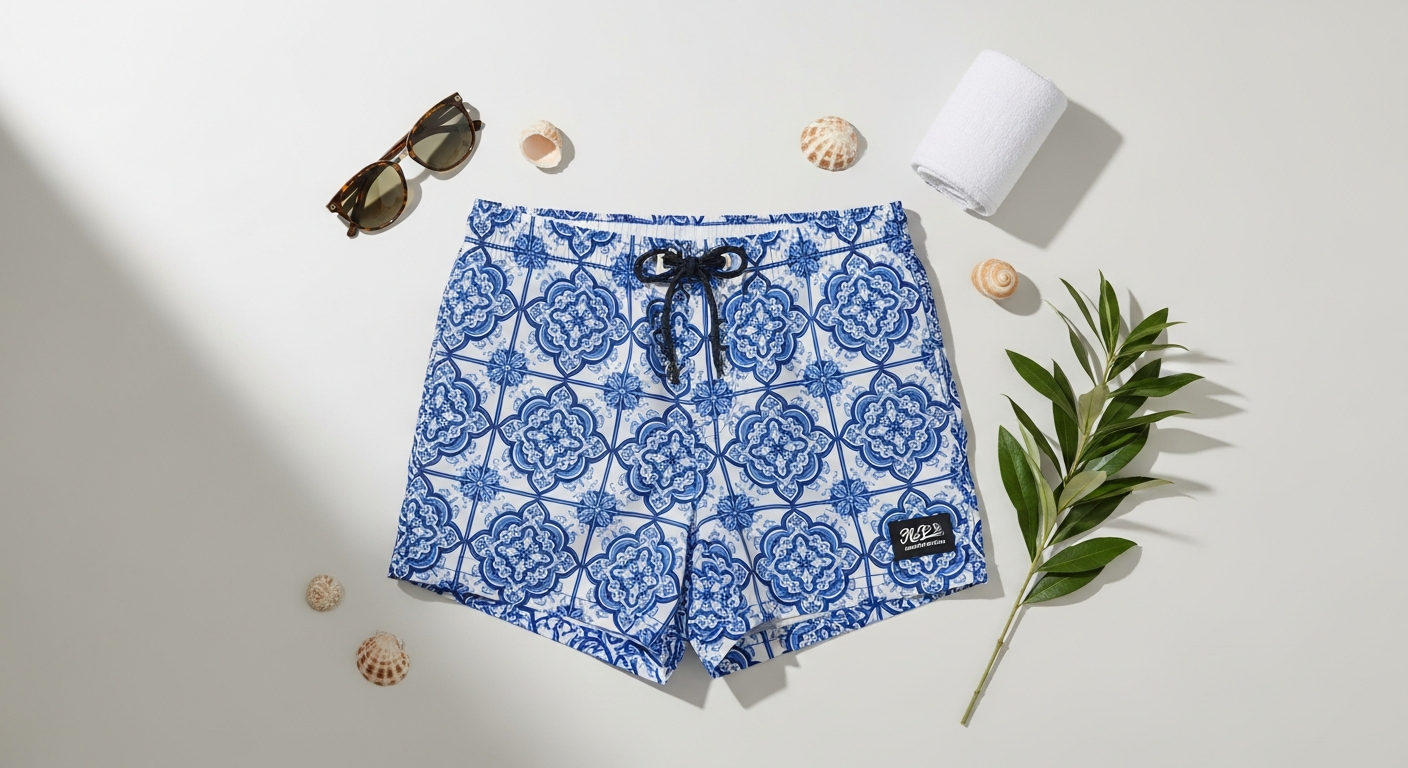 Vibrant MC2 Saint Barth Lighting majolica print swim shorts with Mediterranean-inspired ceramic pattern design