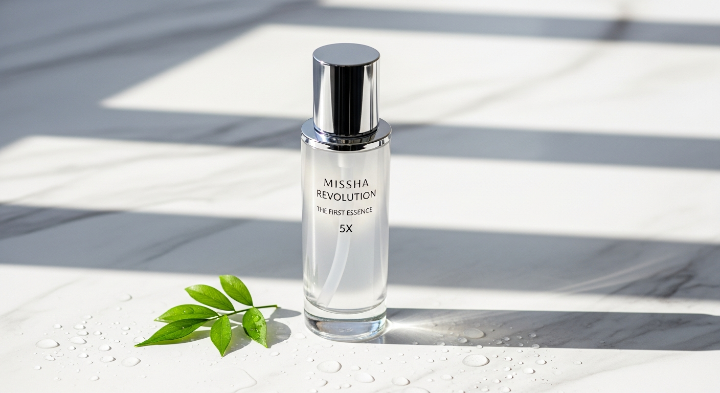 MISSHA Time Revolution First Treatment Essence 5X bottle with hydrated glowing skin