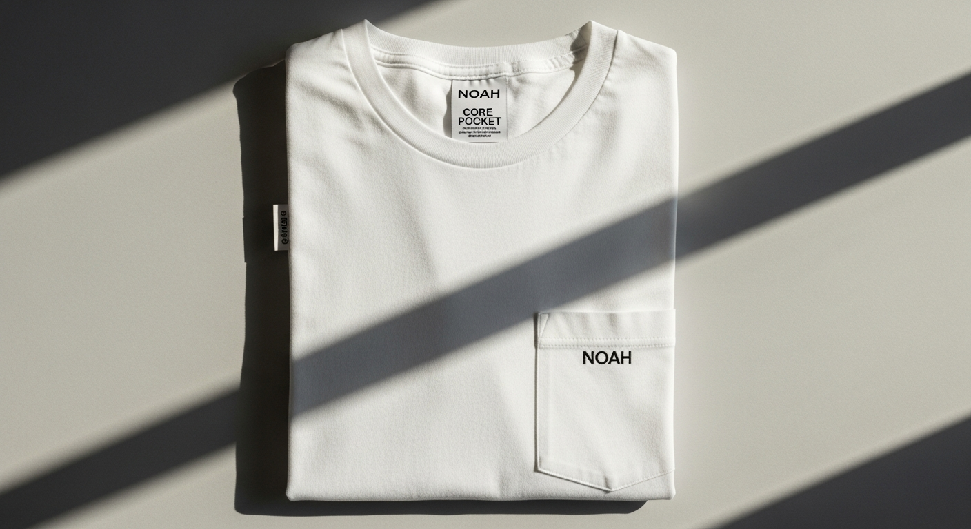 Noah Core Logo Pocket T-Shirt in neutral colorway displayed on clean white background