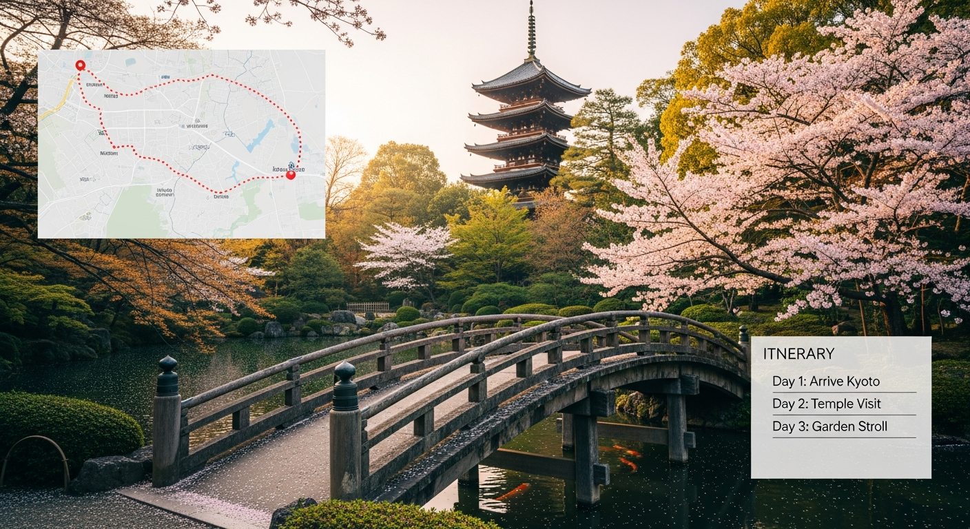 Scenic view of Mount Fuji with traditional Japanese temple in foreground