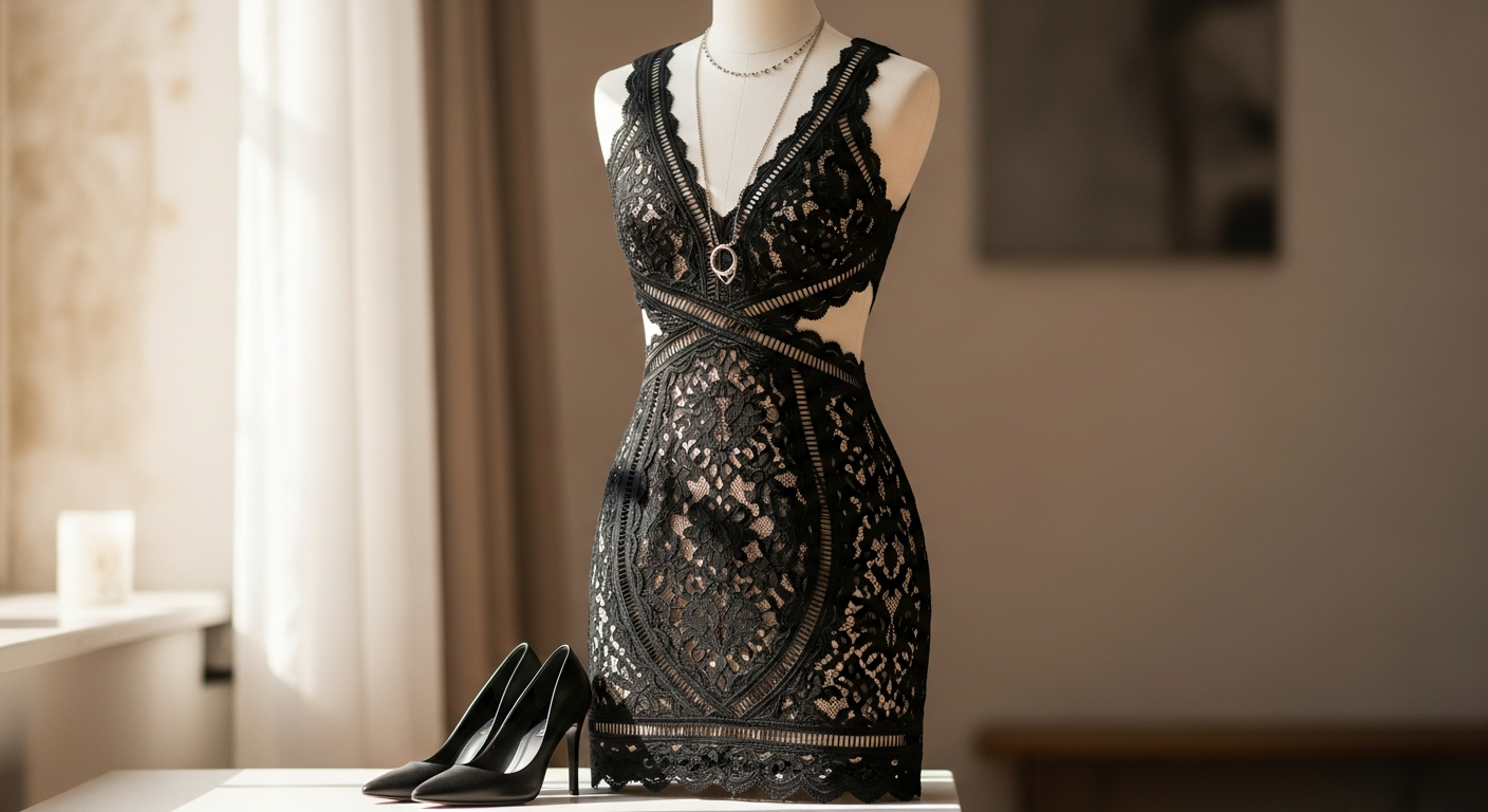 AMAYA Black Lace Cut Out Mini Dress Guide