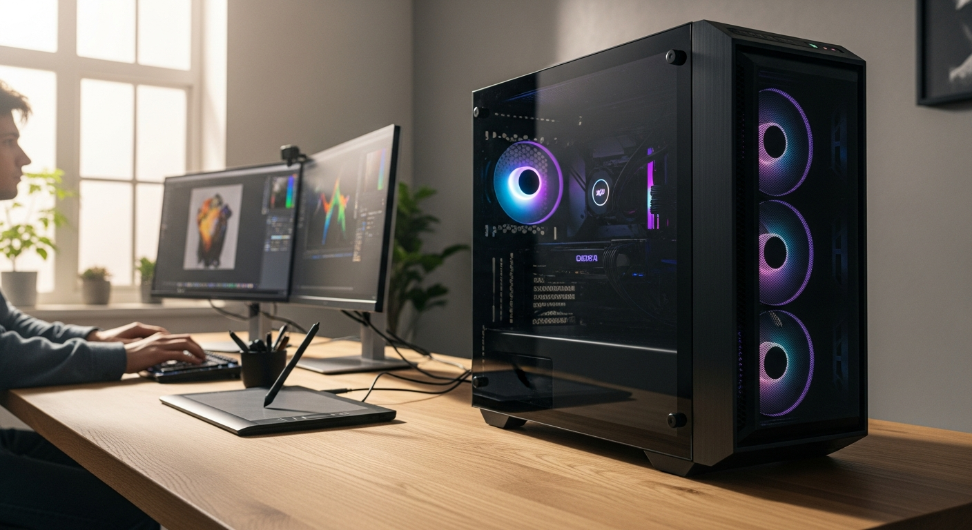 PcCom Ready Gaming PC with AMD Ryzen 7 5800X and RTX 5060 Ti setup