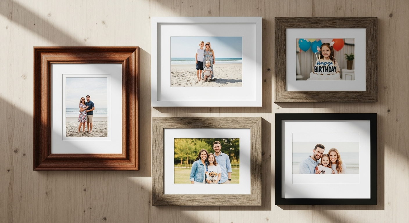 Personalised photo upload framed print displaying cherished family memory on wall