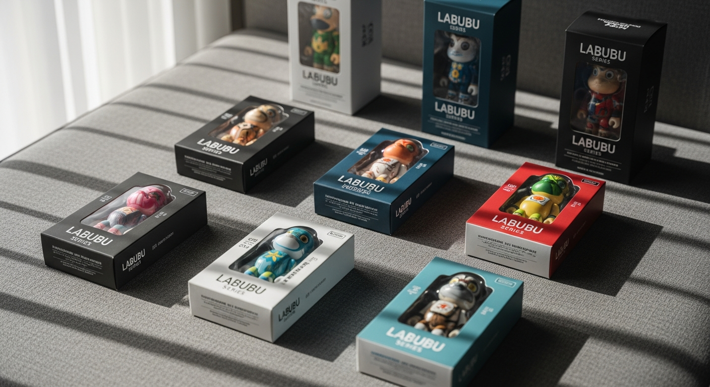 Colorful Labubu blind box figures with distinctive toothy grins displayed together