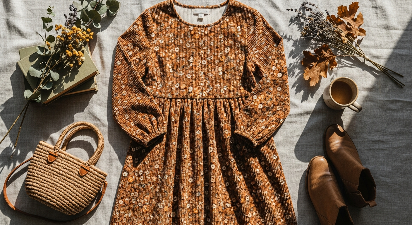 Princess Highway Donna Flower Cord Smock Dress in floral print corduroy fabric