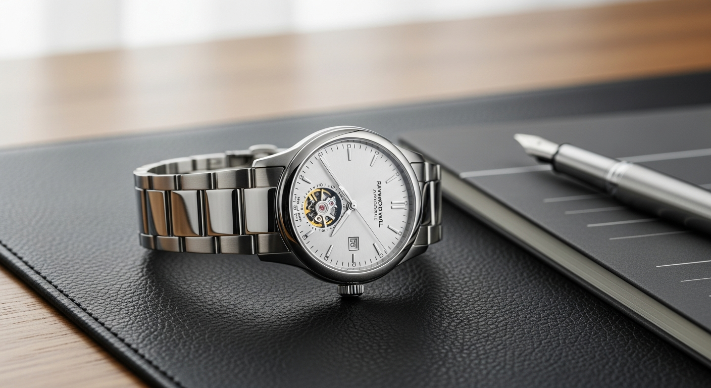 Raymond Weil Freelancer automatic watch with visible movement and stainless steel case