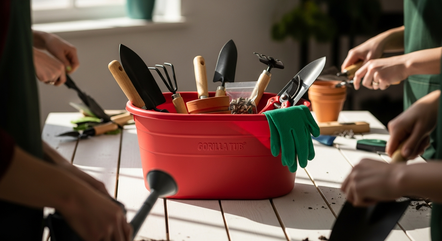 Red Gorilla Gorilla Tub flexible bucket in use on construction site