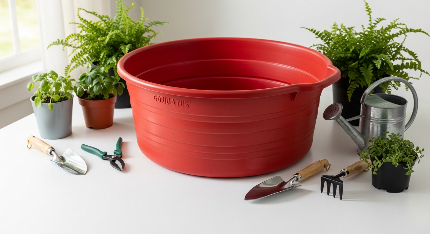 Red Gorilla Gorilla Tub flexible utility bucket in various sizes displayed outdoors