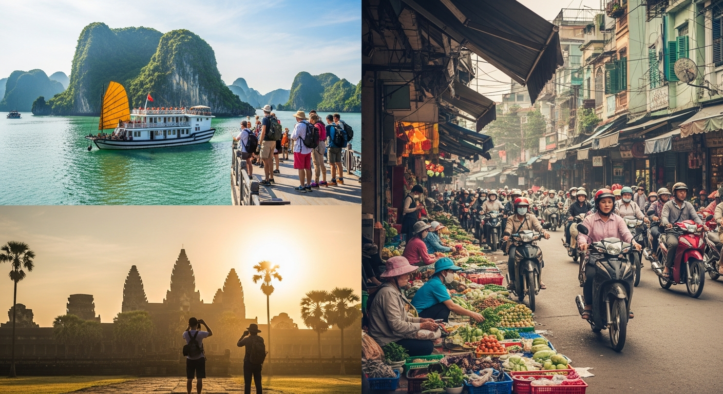 Limestone karsts and emerald waters of Halong Bay Vietnam