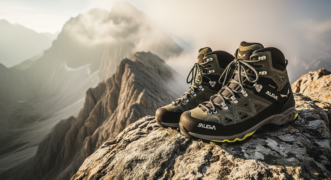 Salewa Mountain Trainer 2 Mid GTX hiking boots on rocky alpine terrain