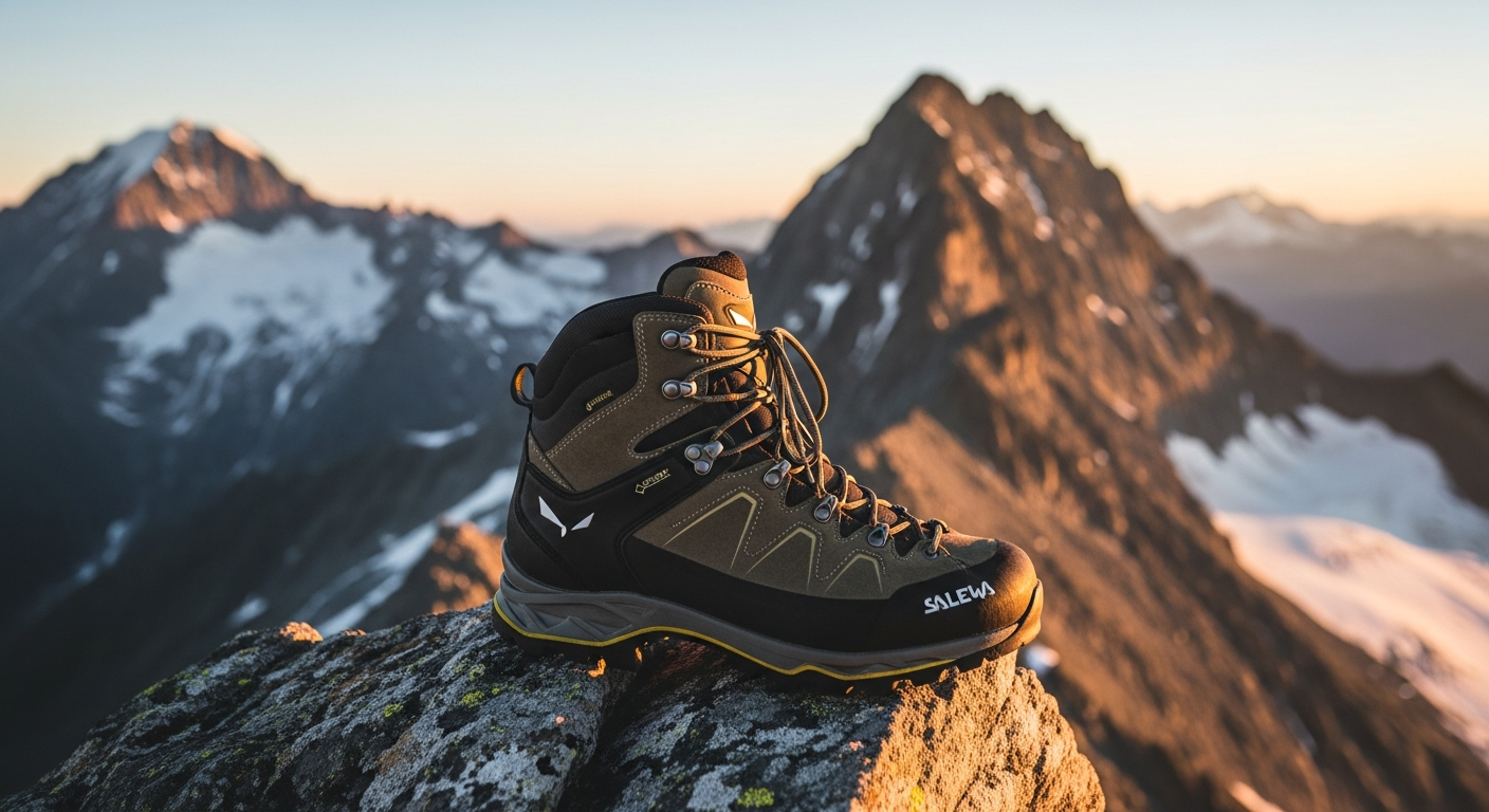 Salewa Mountain Trainer 2 Mid GTX hiking boots on rocky alpine terrain