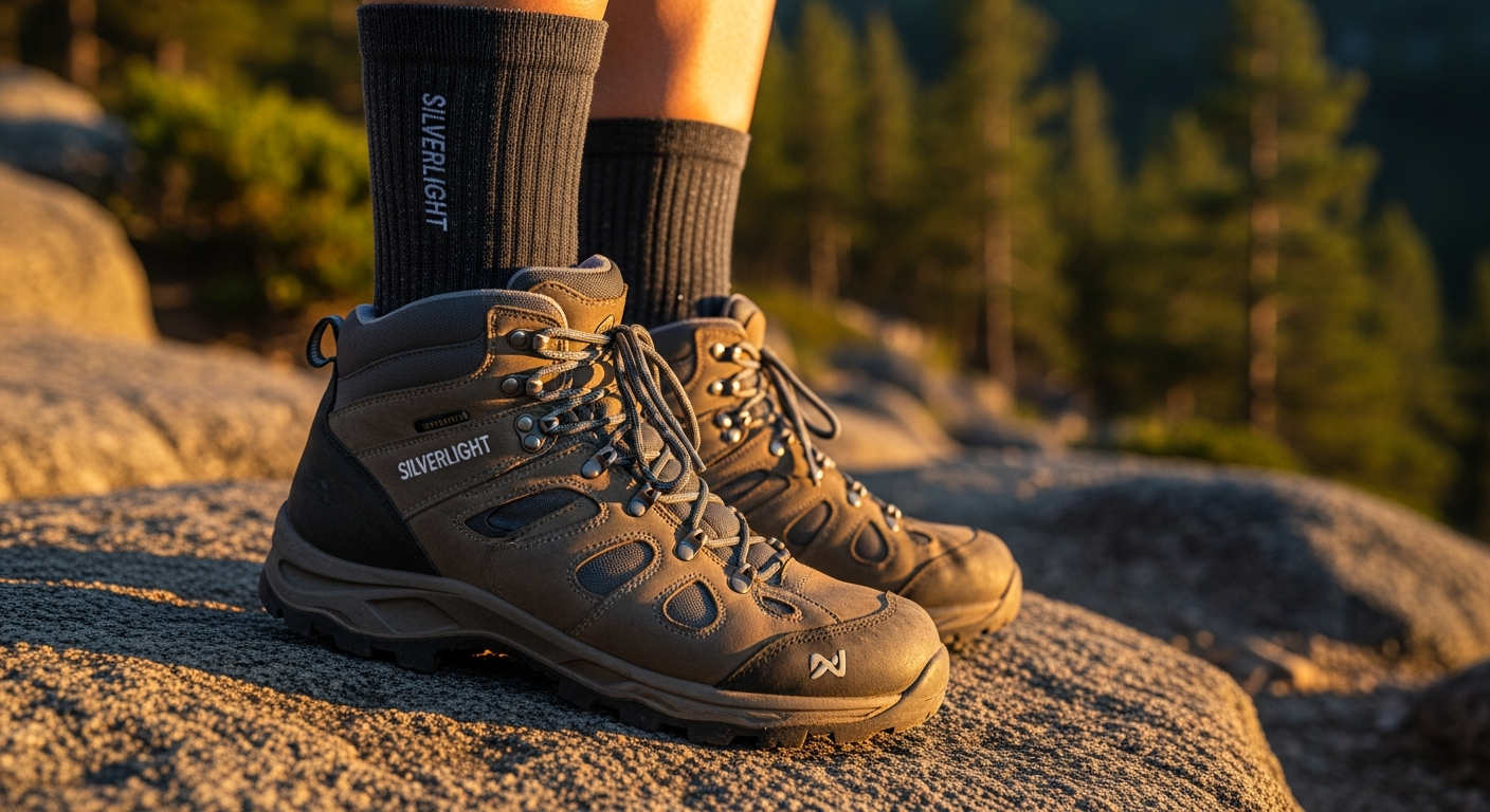 Silverlight Hiking Socks displayed on a hiker's feet during a multi-day backpacking adventure