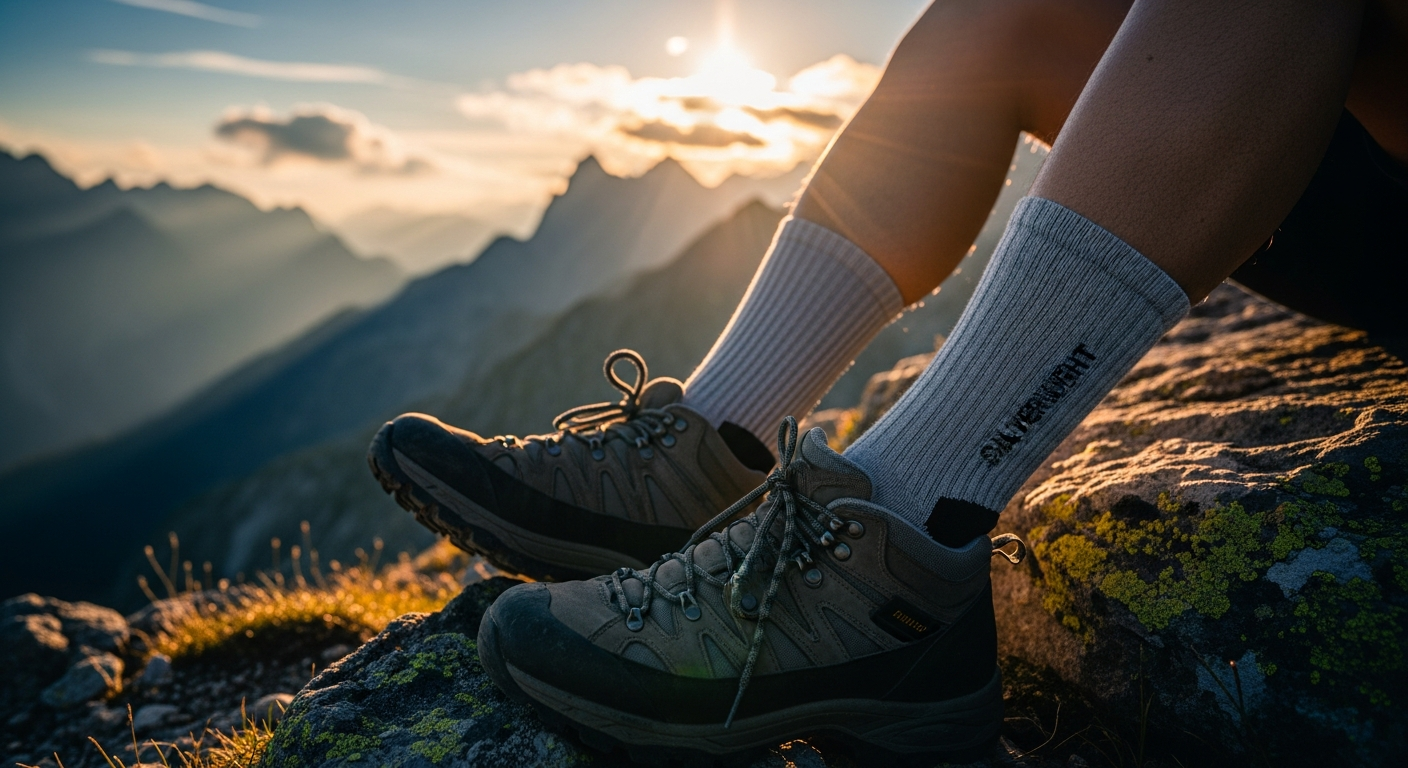 Silverlight hiking socks displayed on rocky mountain terrain during backcountry expedition