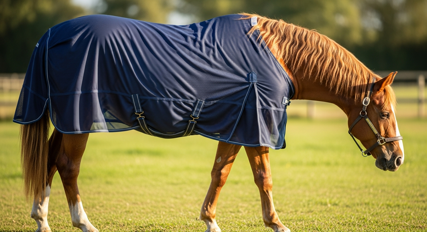 Tough-1 Mesh Fly Sheet protecting horse from insects and sun