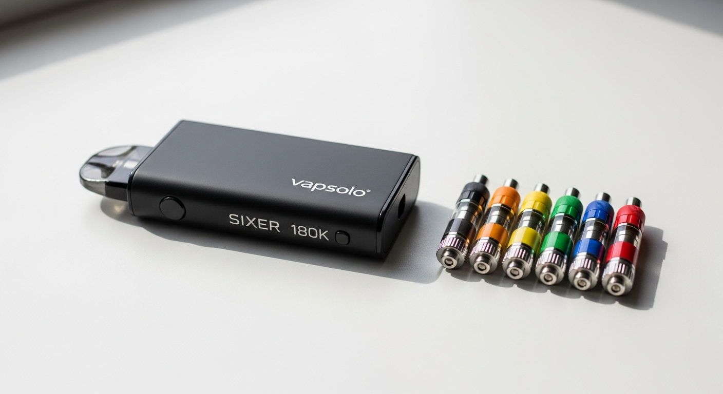 Vapsolo SIXER 180K disposable vape with six independent flavor tanks and LED display