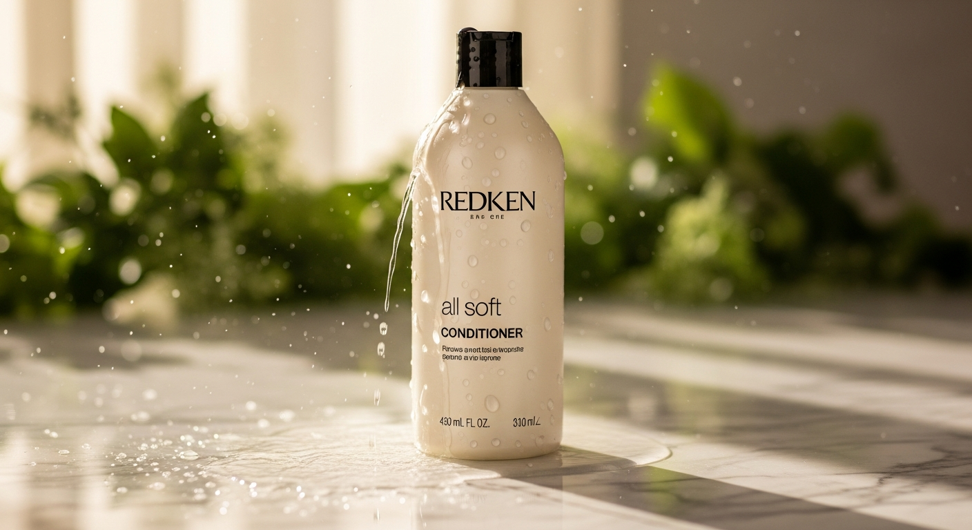 Redken All Soft Conditioner bottle with argan oil and silk complex formula for damaged hair hydration