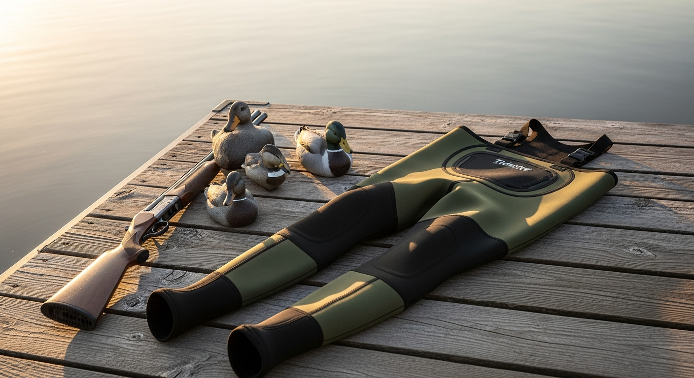 TideWe insulated neoprene hunting waders displayed in cold water hunting environment