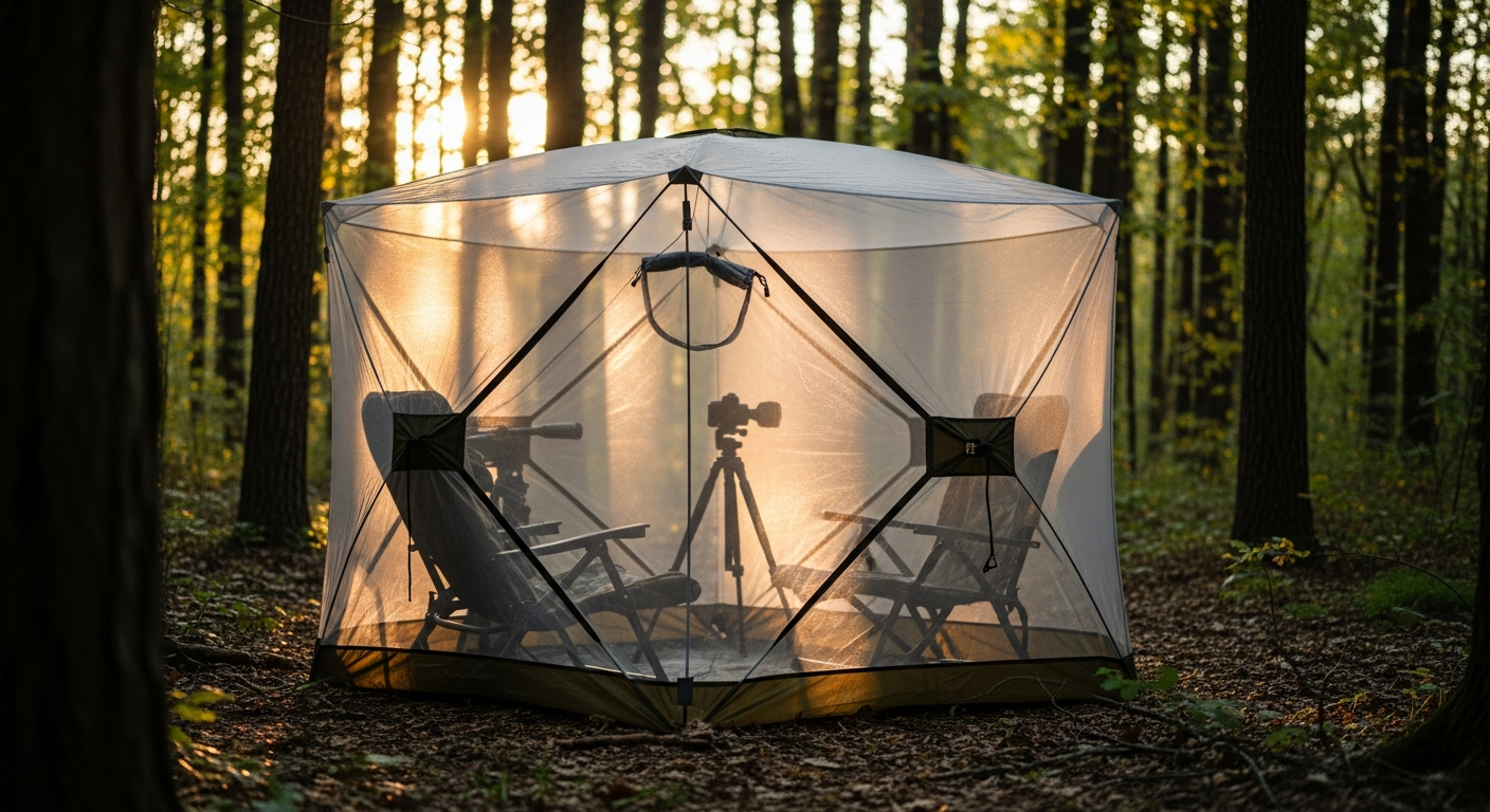 Tidewe See-Through Hunting Blind with one-way mesh technology in field setup