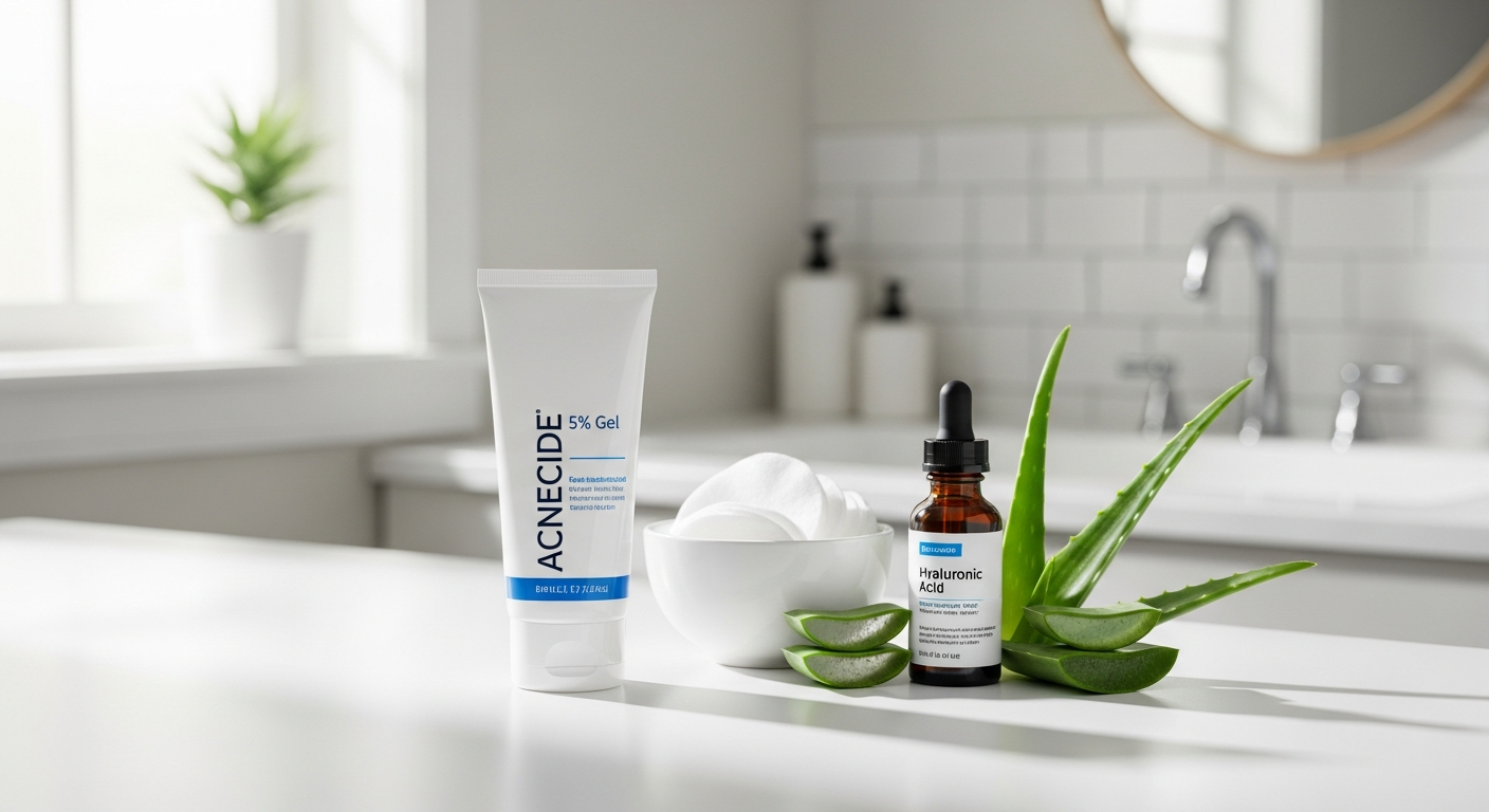 Acnecide 5% Gel Benzoyl Peroxide tube and product packaging displayed on white background