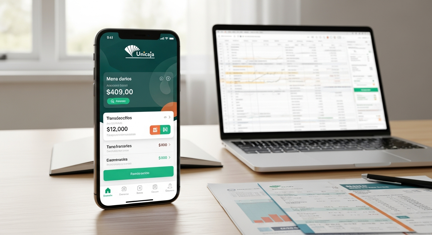 Unicaja Online Account digital banking interface displayed on smartphone screen