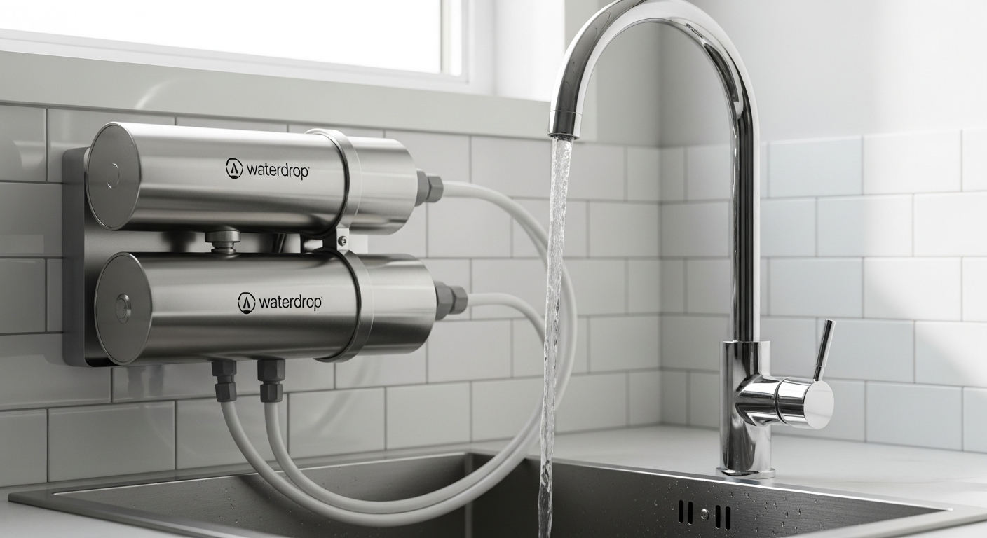 Waterdrop G3P800 tankless reverse osmosis system installed under kitchen sink