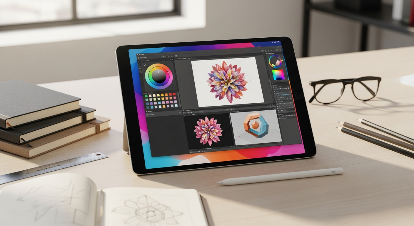 Apple iPad 11-inch with A16 Bionic chip displaying creative software interface
