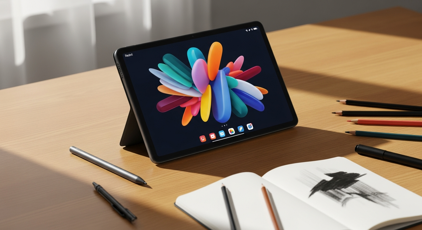 Xiaomi Redmi Pad 2 tablet with stylus pen displayed on white background