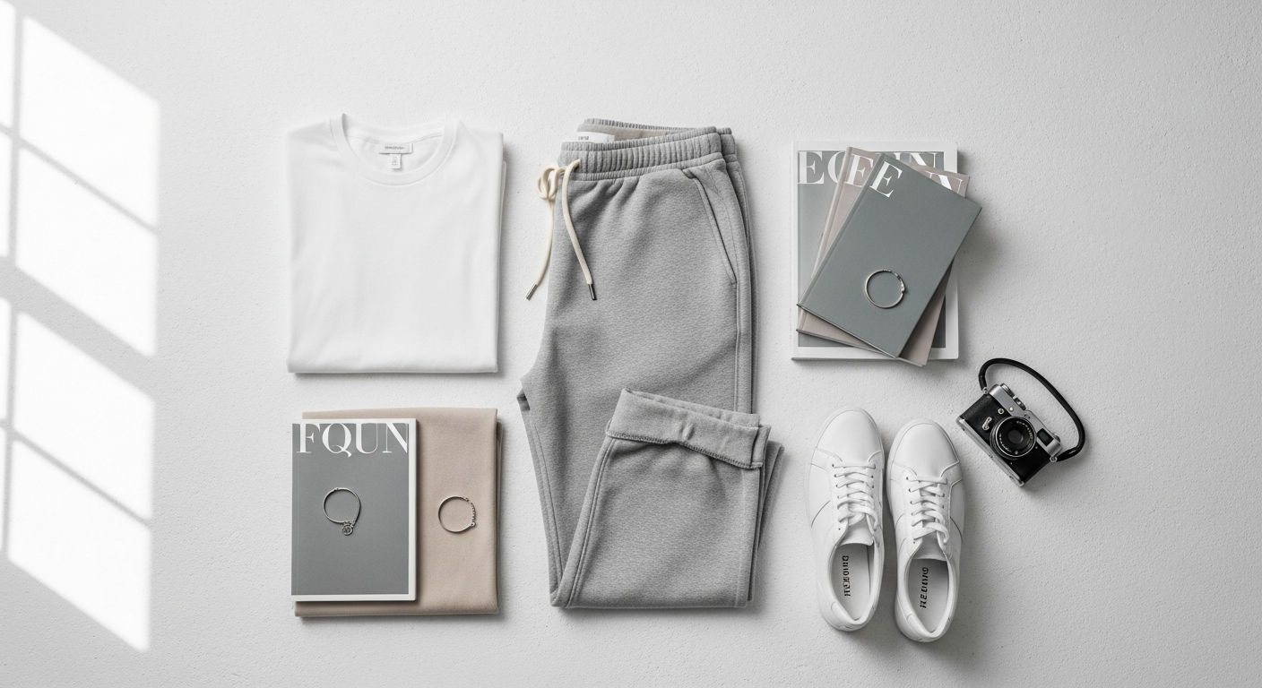 Fear of God Essentials sweatpants in neutral color displayed on white background