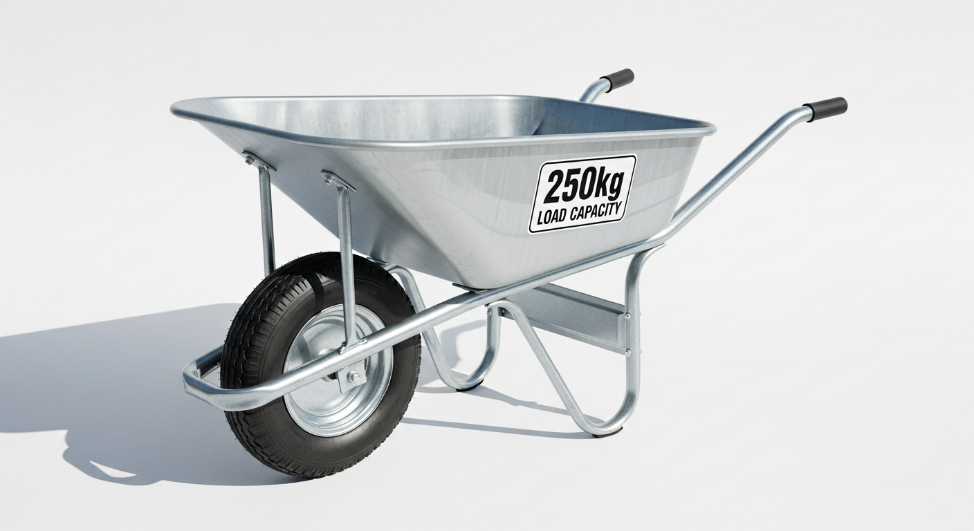 Galvanized wheelbarrow with pneumatic tire and 100-liter capacity for heavy-duty transport