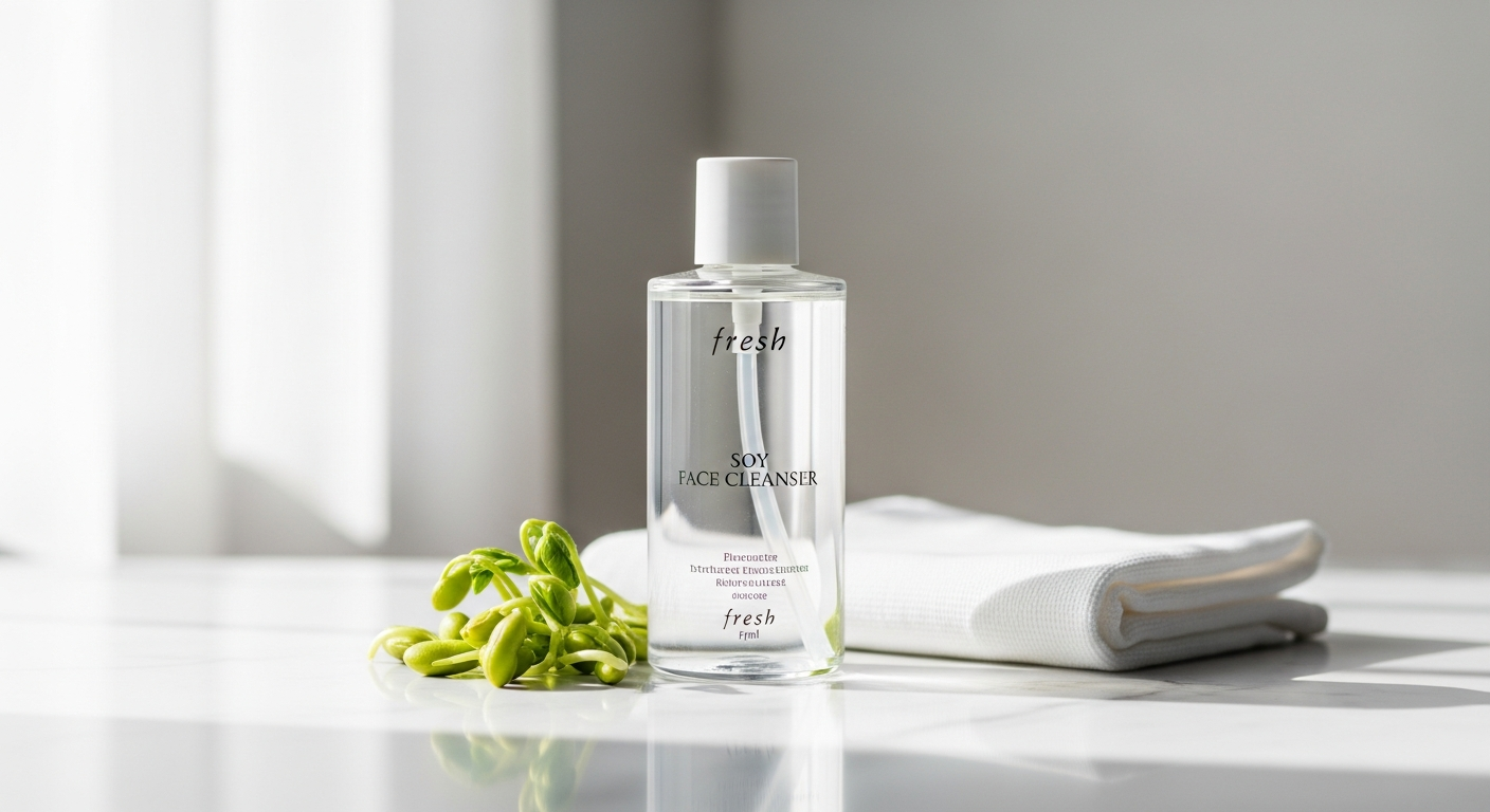 Fresh Soy Face Cleanser gentle hydrating wash bottle on white background