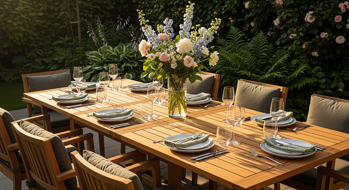 Hespéride AXIOME extendable aluminum garden dining table with wood effect finish