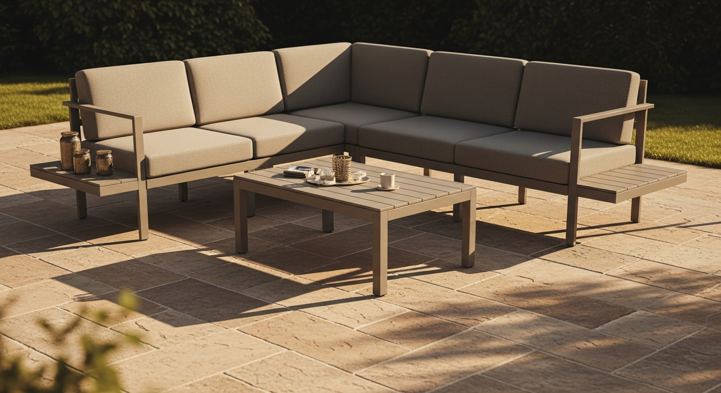 Hespéride ORISSA Taupe 5-Seater Garden Furniture Set displayed on a patio