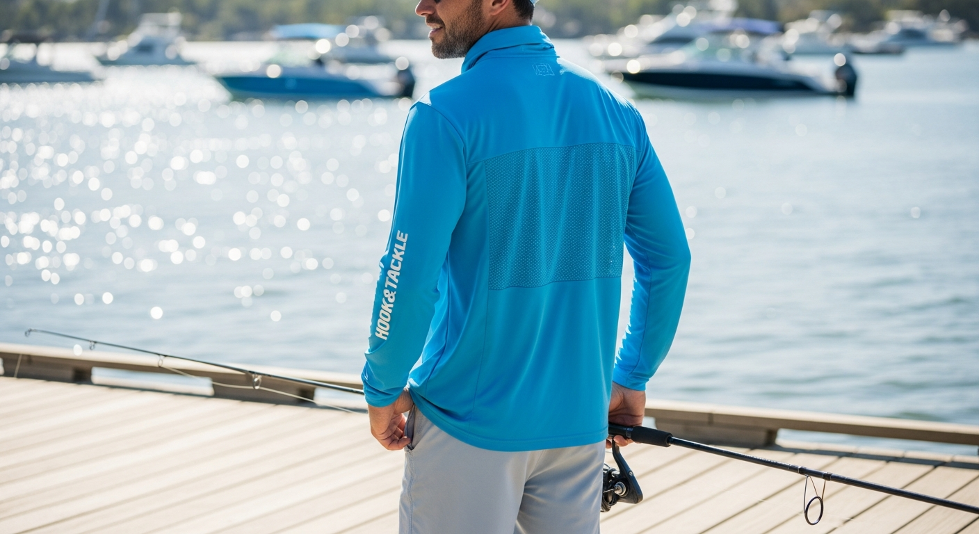 Hook & Tackle UV Vented Fishing Shirt displayed on angler in boat