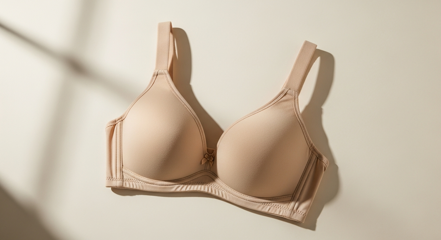 Hunkemöller Super Comfort Non-Wired Bra in beige displayed on white background