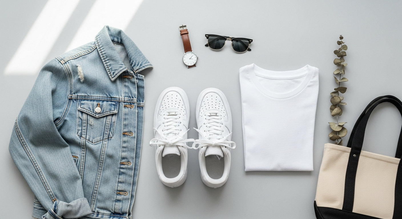 Nike Air Force 1 Classic white sneakers styled with casual outfit on wooden floor